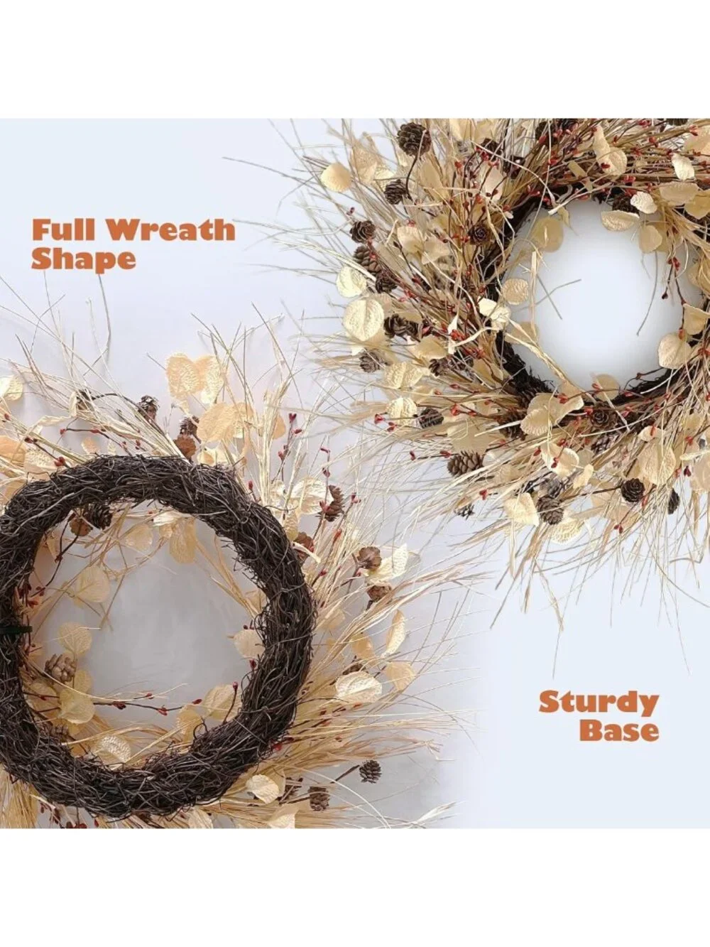 24-Inch Autumn Wreath for Front Door Decor with Pinecones & Red Berries